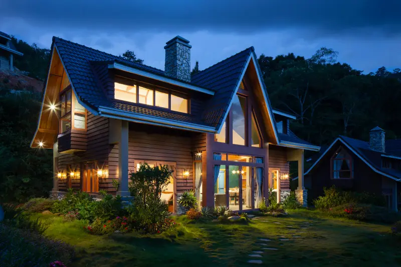Craftsman-style home exterior at dusk