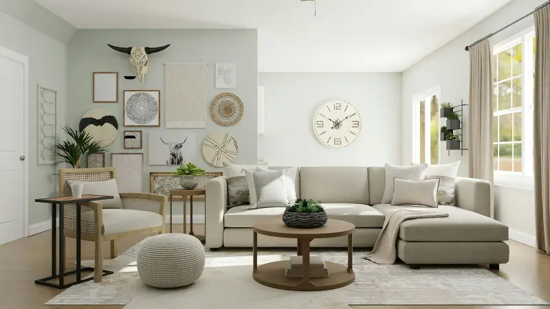 Neutral living room with layered textures